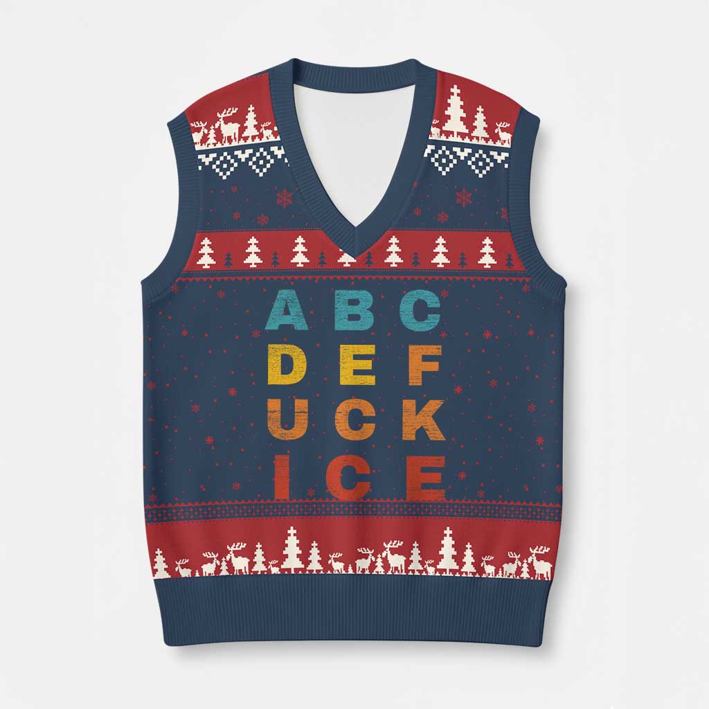 Fck Ice V-Neck Knit Sweater Vest Retro Protest Chinga La Migra Subtle FDT TS10 Navy Red Print Your Wear