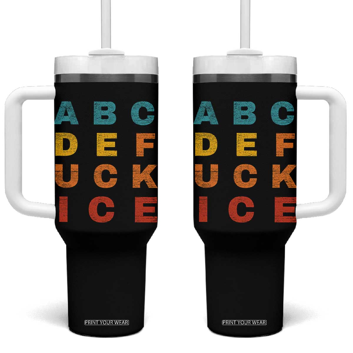 Fck Ice Tumbler With Handle Retro Protest Chinga La Migra Subtle FDT TS10 One Size: 40 oz Black Print Your Wear