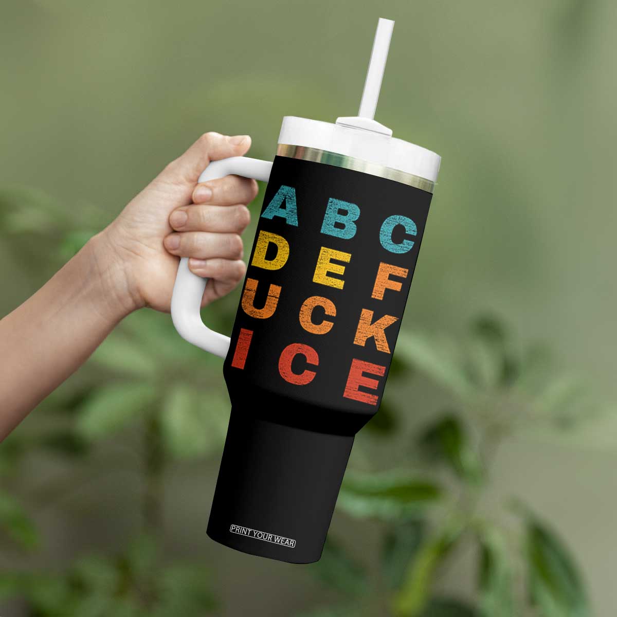 Fck Ice Tumbler With Handle Retro Protest Chinga La Migra Subtle FDT TS10 Print Your Wear