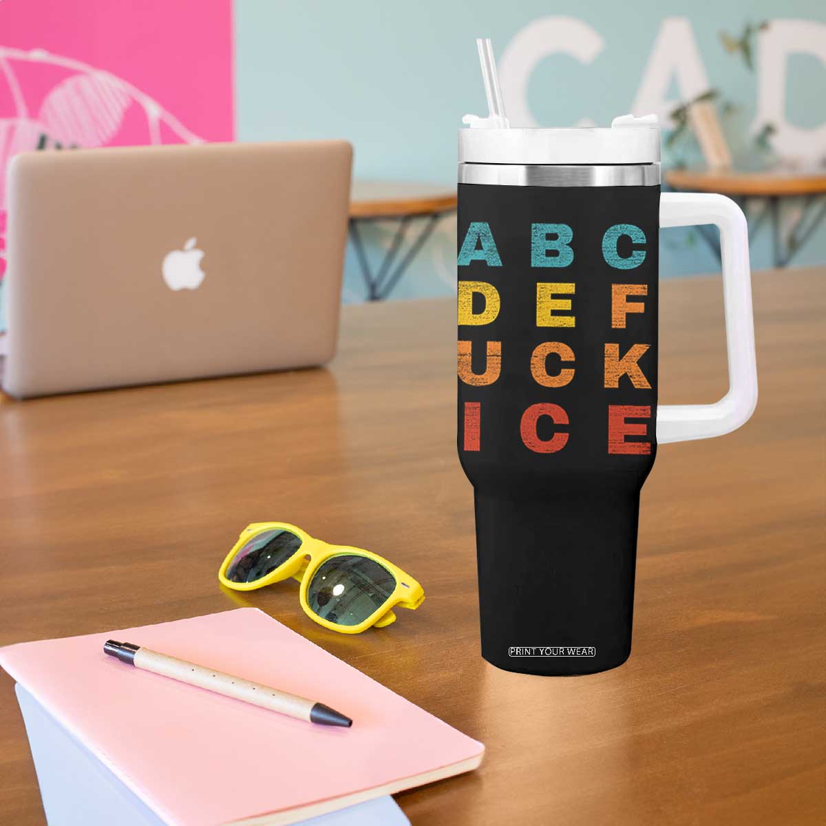 Fck Ice Tumbler With Handle Retro Protest Chinga La Migra Subtle FDT TS10 Print Your Wear