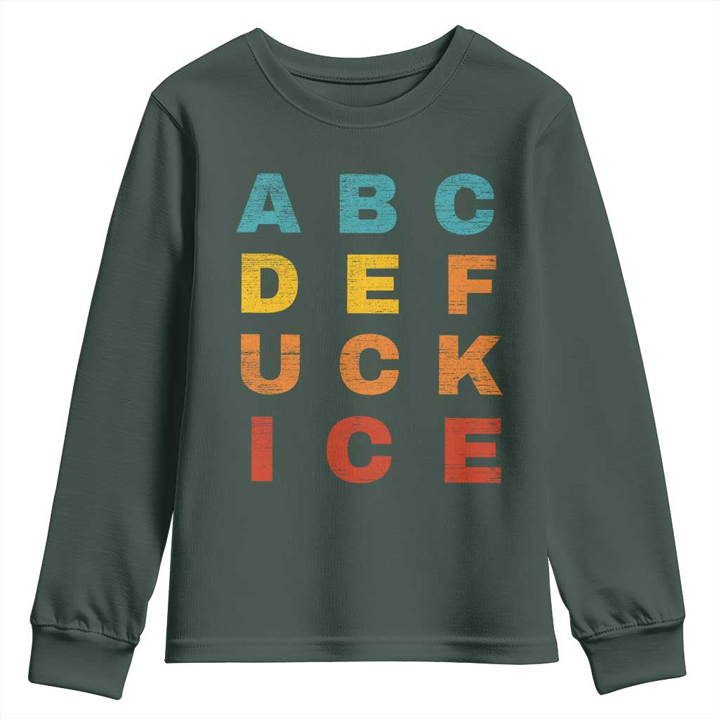 Fck Ice Youth Sweatshirt Retro Protest Chinga La Migra Subtle FDT TS10 Dark Forest Green Print Your Wear