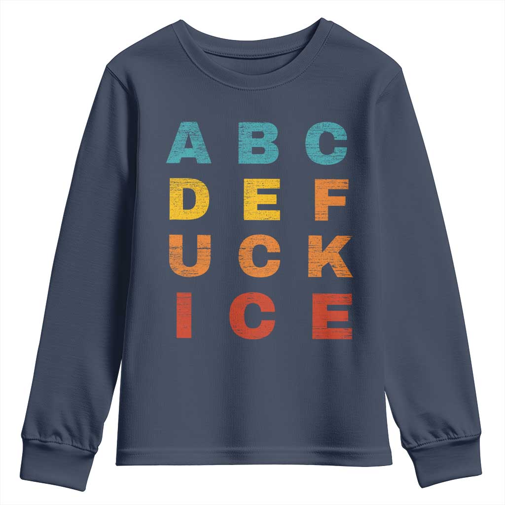Fck Ice Youth Sweatshirt Retro Protest Chinga La Migra Subtle FDT TS10 Navy Print Your Wear