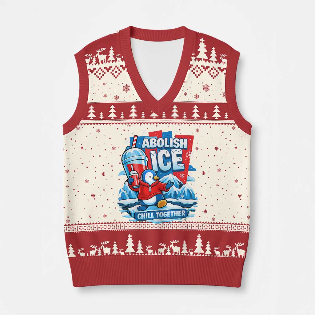 Abolish Ice V-Neck Knit Sweater Vest Subtle FDT Penguin Slush Drink Funny Summer Chill Mode TS10 Beige Red Print Your Wear