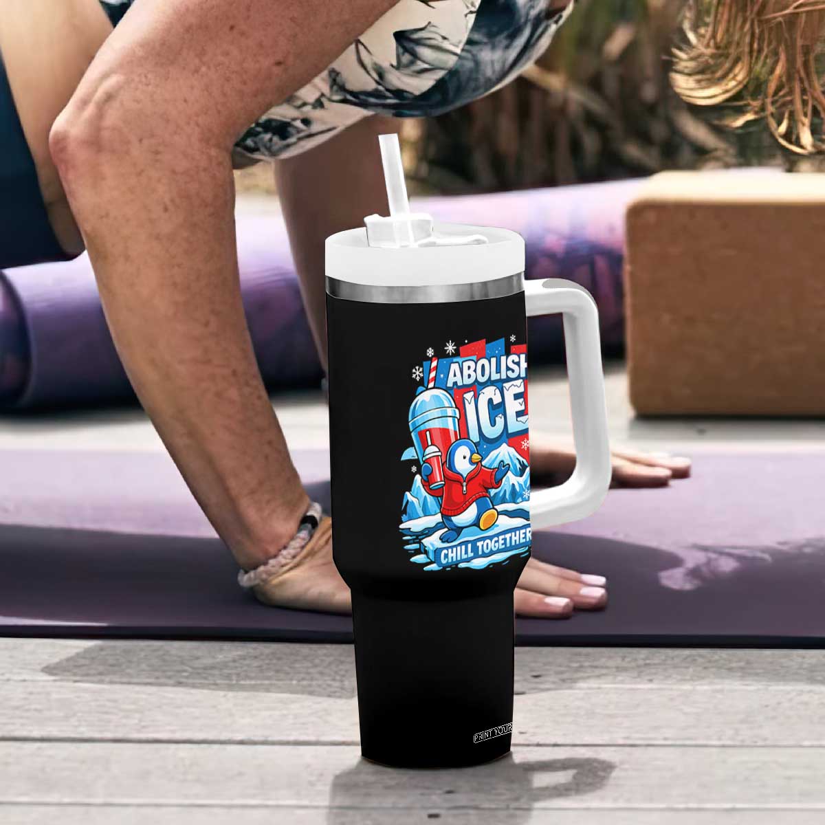 Abolish Ice Tumbler With Handle Subtle FDT Penguin Slush Drink Funny Summer Chill Mode TS10 Print Your Wear