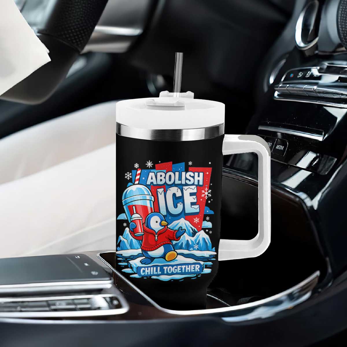 Abolish Ice Tumbler With Handle Subtle FDT Penguin Slush Drink Funny Summer Chill Mode TS10 Print Your Wear