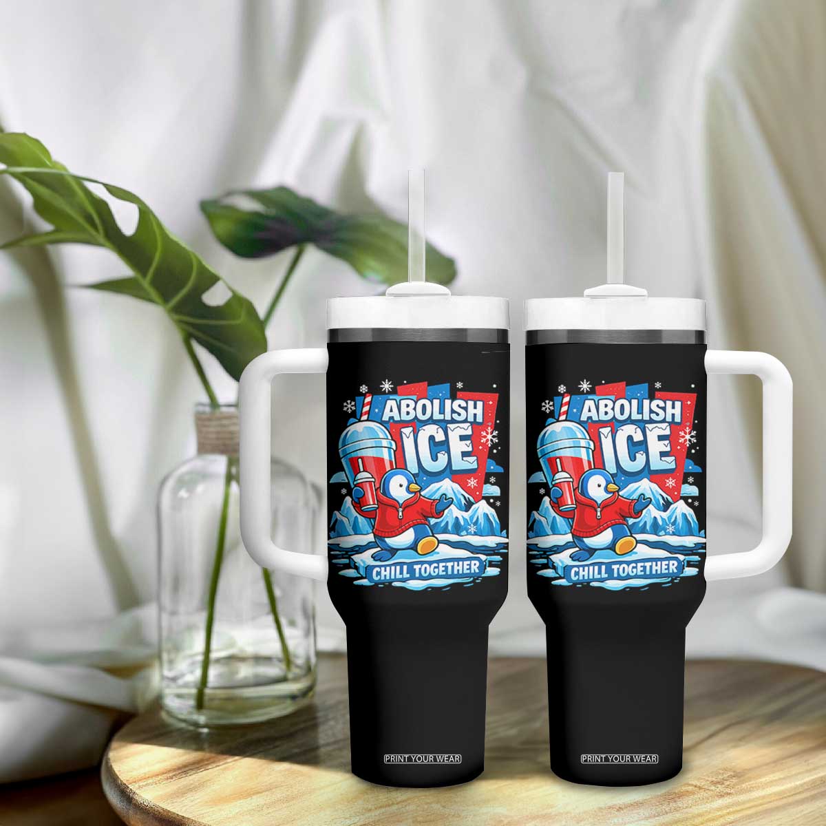 Abolish Ice Tumbler With Handle Subtle FDT Penguin Slush Drink Funny Summer Chill Mode TS10 Print Your Wear
