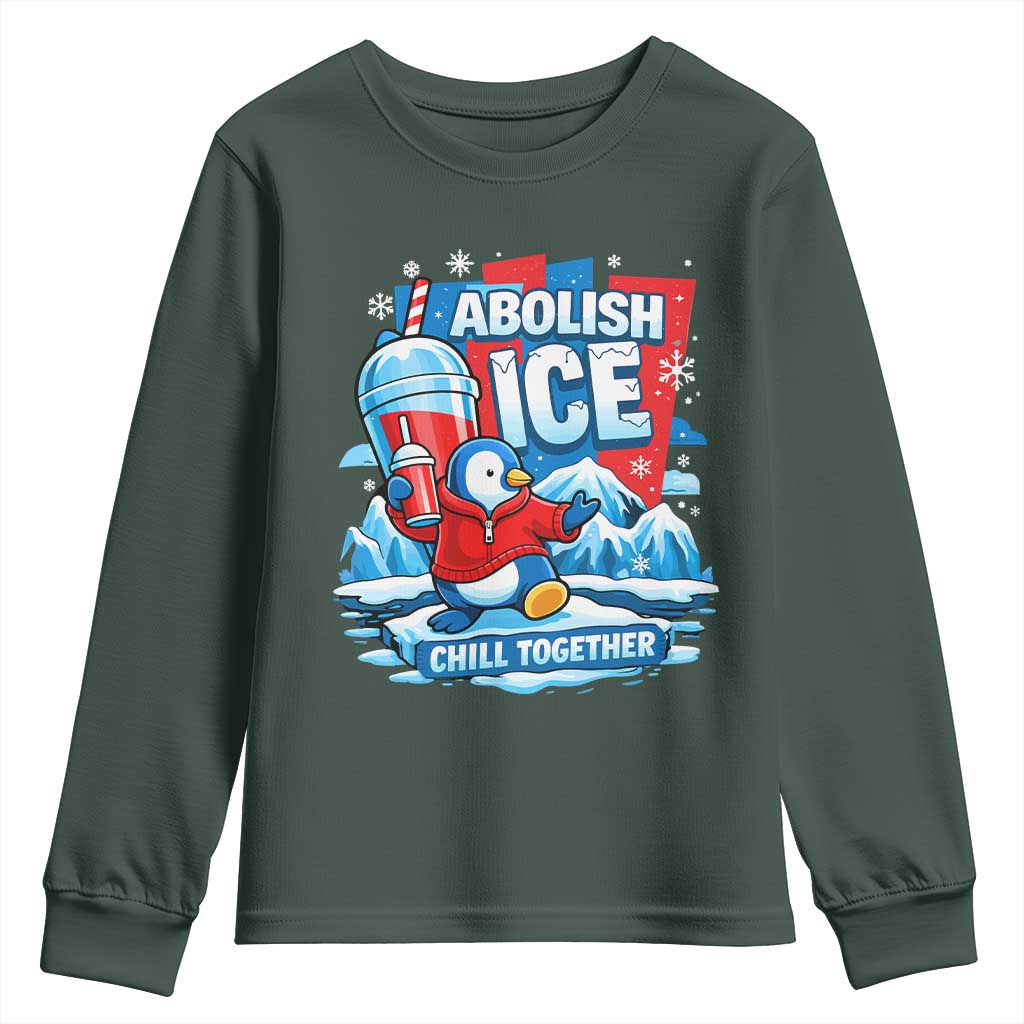 Abolish Ice Youth Sweatshirt Subtle FDT Penguin Slush Drink Funny Summer Chill Mode TS10 Dark Forest Green Print Your Wear
