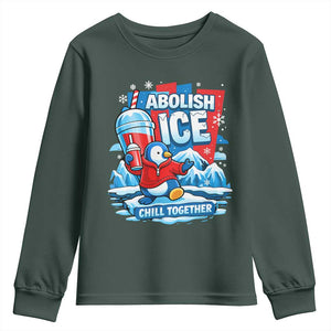Abolish Ice Youth Sweatshirt Subtle FDT Penguin Slush Drink Funny Summer Chill Mode TS10 Dark Forest Green Print Your Wear