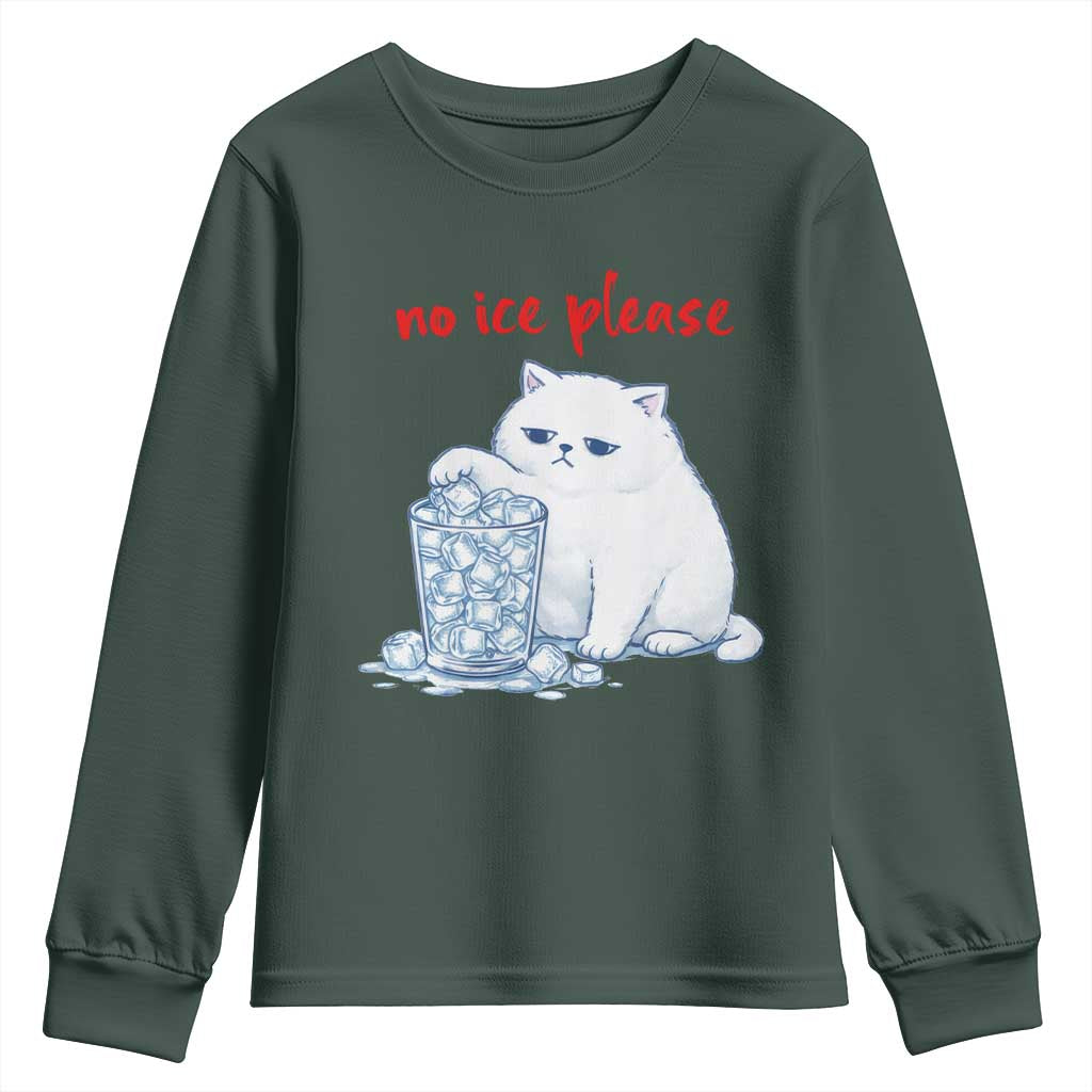 Abolish Ice Protest Youth Sweatshirt Subtle FDT Cat Meme No Ice Please TS10 Dark Forest Green Print Your Wear