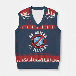 Abolish Ice No Human is Illegal V-Neck Knit Sweater Vest Retro Protest Subtle FDT TS10 Navy Red Print Your Wear