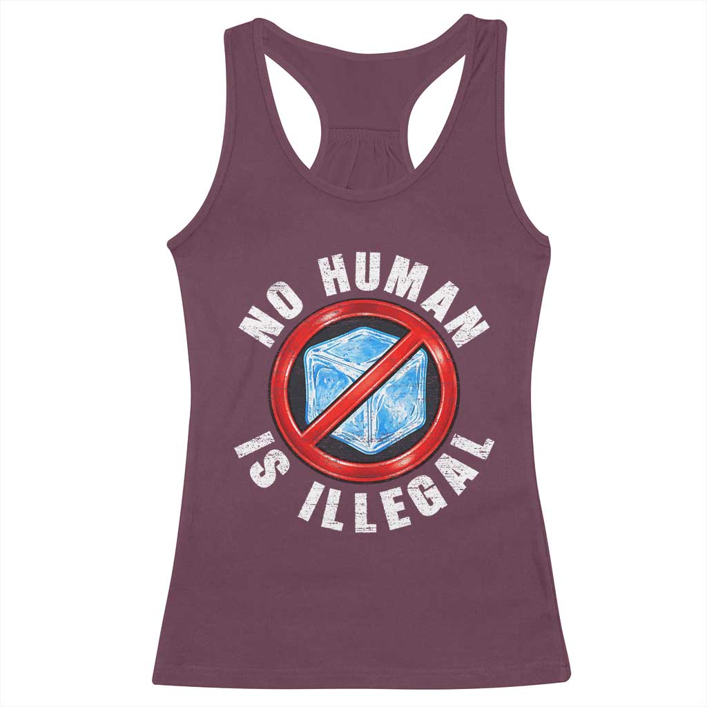 Abolish Ice No Human is Illegal Racerback Tank Top Retro Protest Subtle FDT TS10 Maroon Print Your Wear