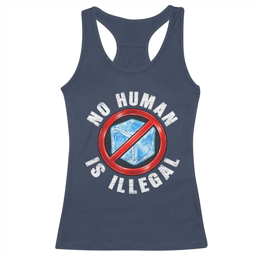 Abolish Ice No Human is Illegal Racerback Tank Top Retro Protest Subtle FDT TS10 Navy Print Your Wear