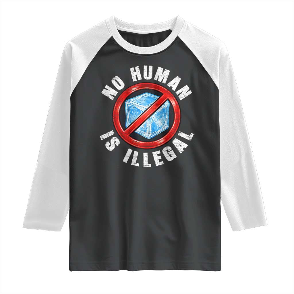 Abolish Ice No Human is Illegal Raglan Shirt Retro Protest Subtle FDT TS10 Black White Print Your Wear