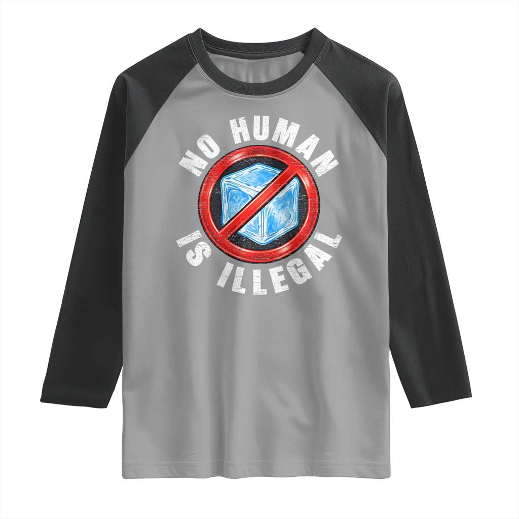 Abolish Ice No Human is Illegal Raglan Shirt Retro Protest Subtle FDT TS10 Sport Gray Black Print Your Wear