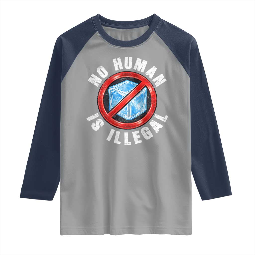 Abolish Ice No Human is Illegal Raglan Shirt Retro Protest Subtle FDT TS10 Sport Gray Navy Print Your Wear