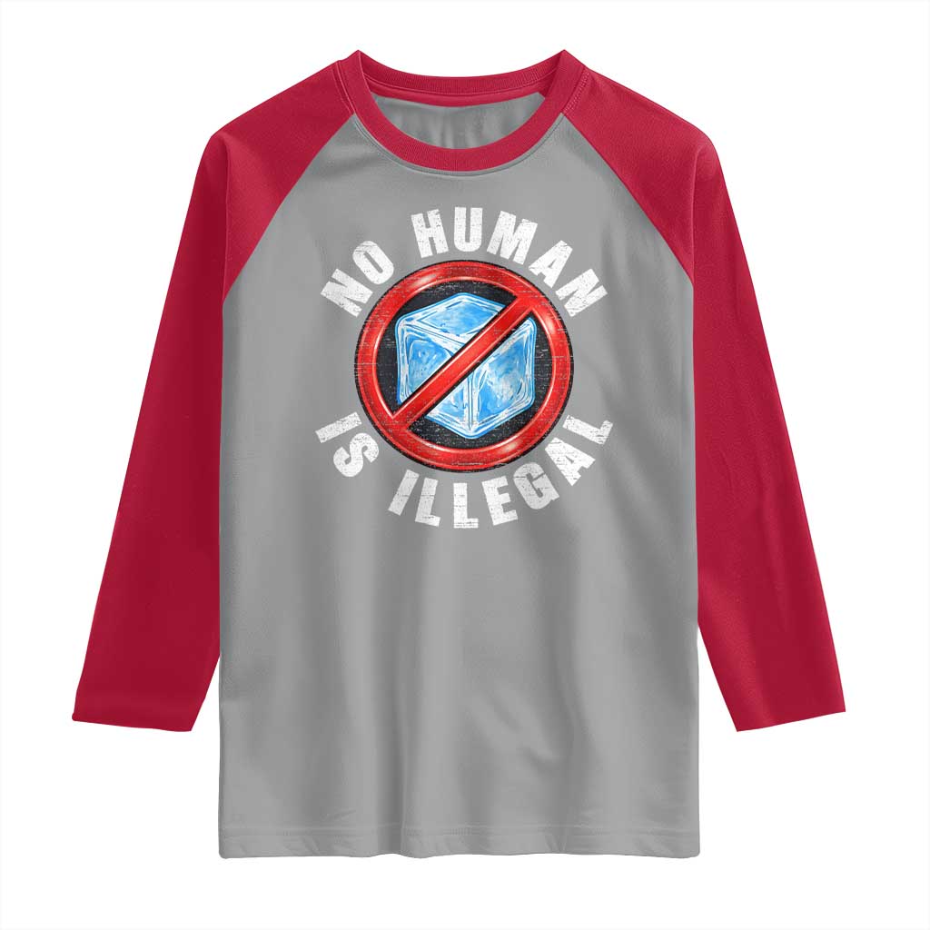 Abolish Ice No Human is Illegal Raglan Shirt Retro Protest Subtle FDT TS10 Sport Gray Red Print Your Wear