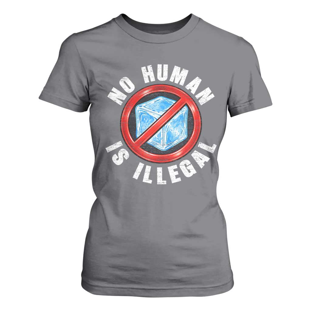 Abolish Ice No Human is Illegal T Shirt For Women Retro Protest Subtle FDT TS10 Charcoal Print Your Wear