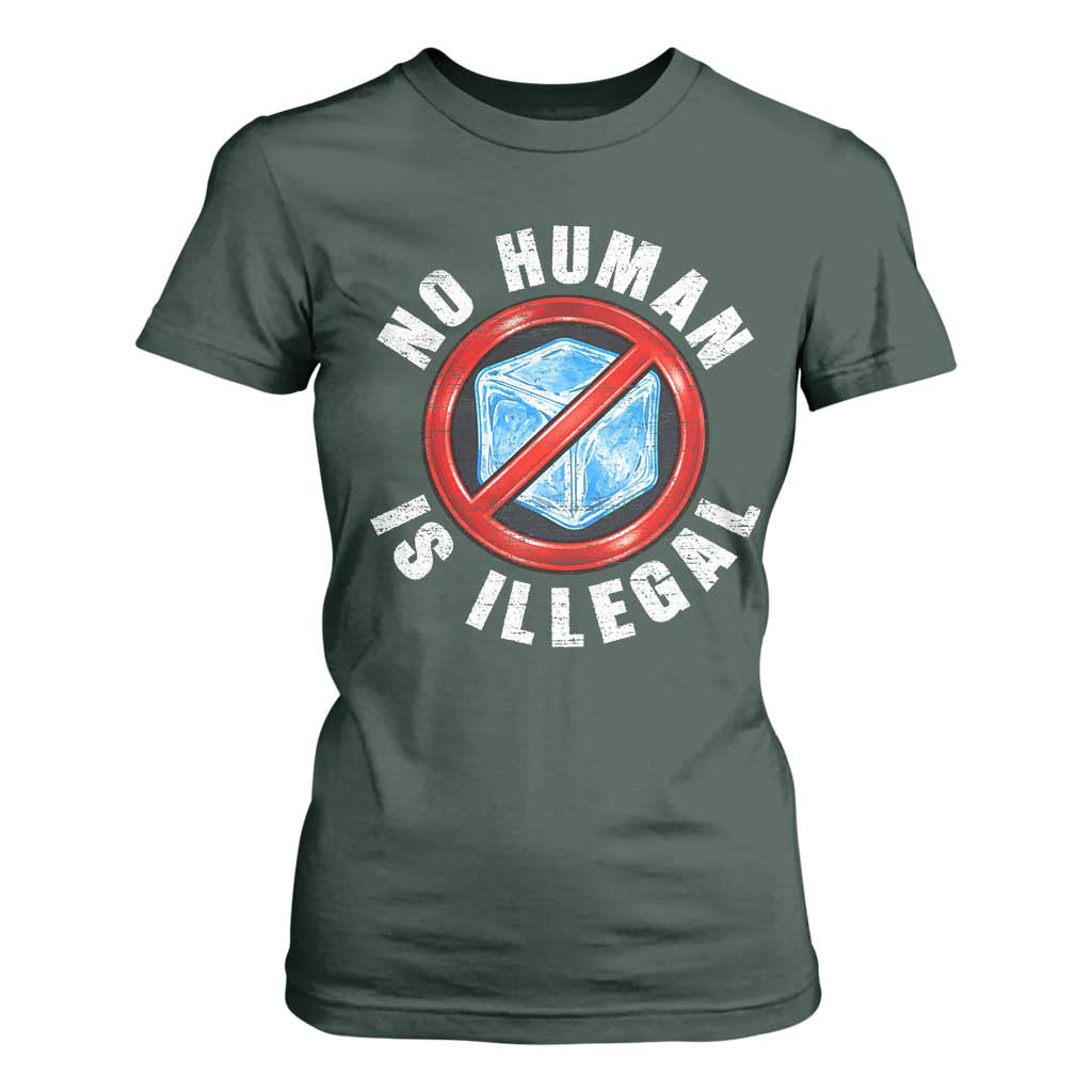 Abolish Ice No Human is Illegal T Shirt For Women Retro Protest Subtle FDT TS10 Dark Forest Green Print Your Wear