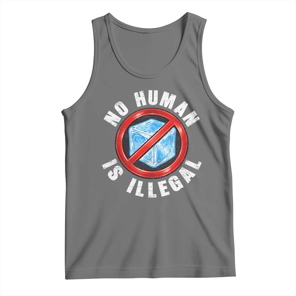 Abolish Ice No Human is Illegal Tank Top Retro Protest Subtle FDT TS10 Black Heather Print Your Wear