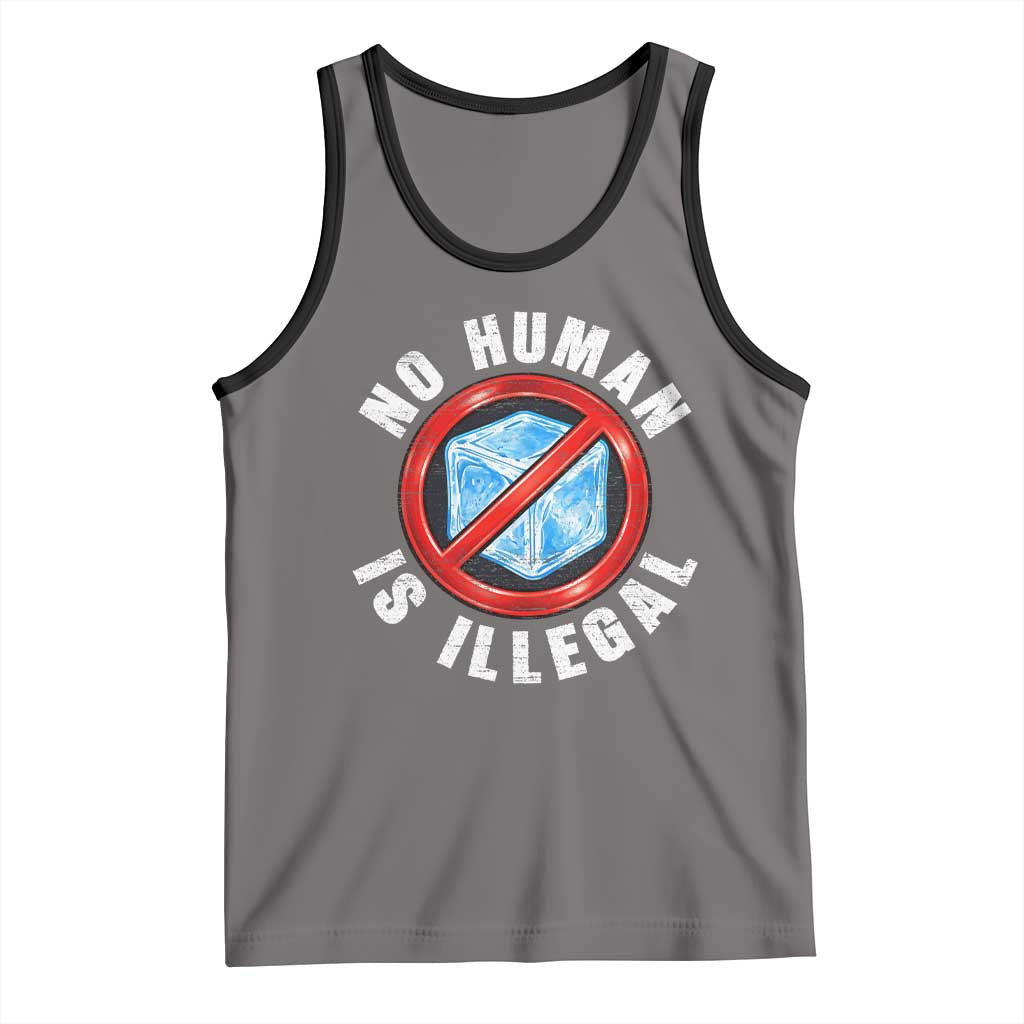Abolish Ice No Human is Illegal Tank Top Retro Protest Subtle FDT TS10 Deep Heather Black Print Your Wear