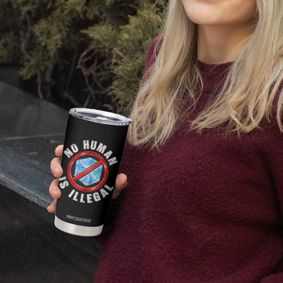 Abolish Ice No Human is Illegal Tumbler Cup Retro Protest Subtle FDT TS10 Print Your Wear