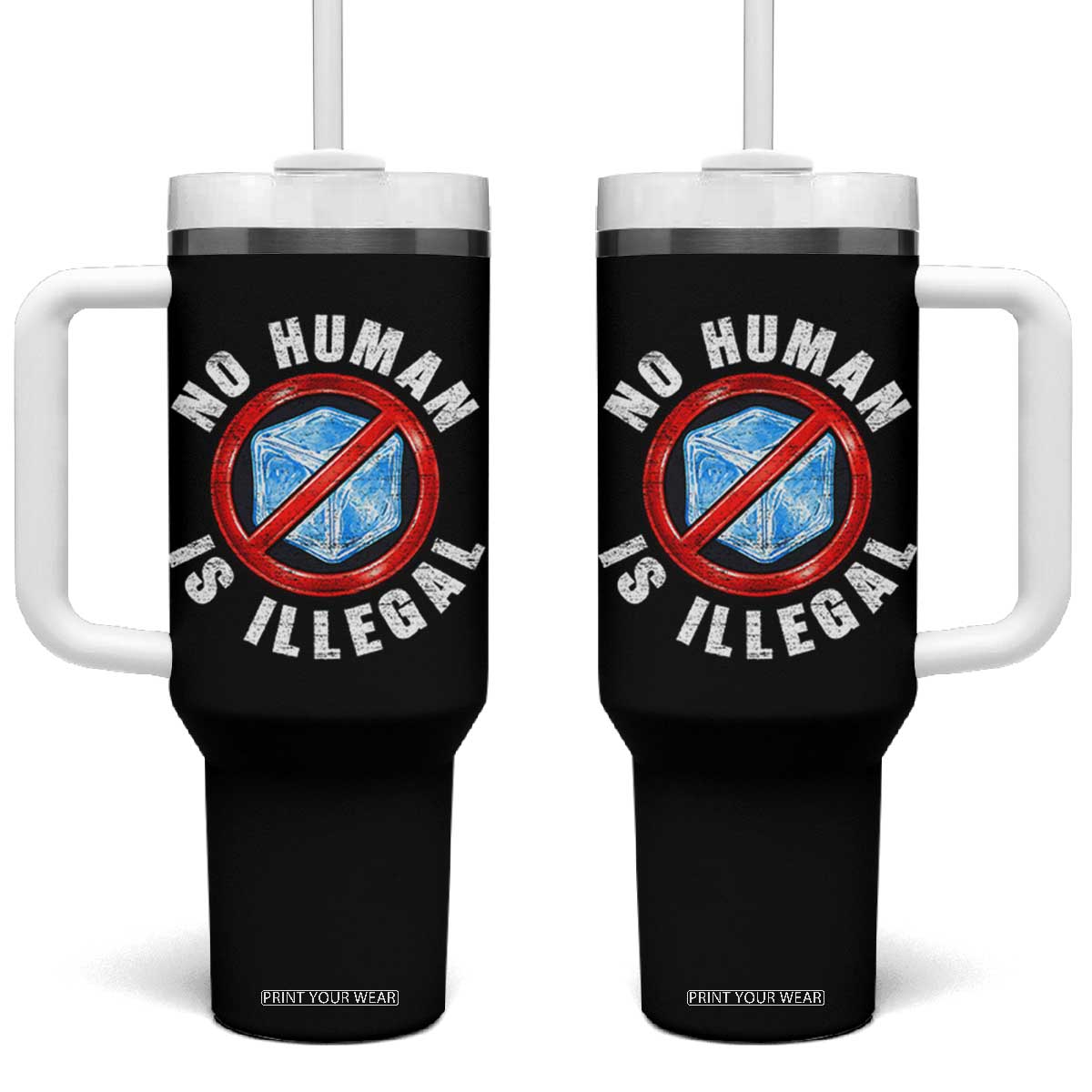 Abolish Ice No Human is Illegal Tumbler With Handle Retro Protest Subtle FDT TS10 One Size: 40 oz Black Print Your Wear