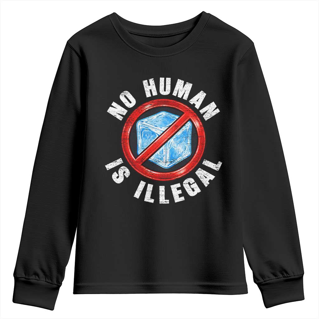 Abolish Ice No Human is Illegal Youth Sweatshirt Retro Protest Subtle FDT TS10 Black Print Your Wear
