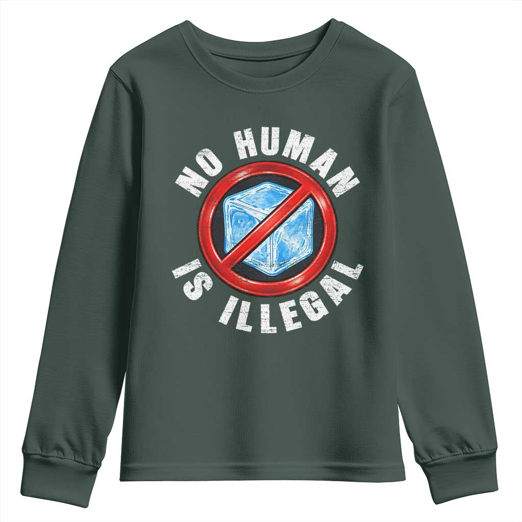Abolish Ice No Human is Illegal Youth Sweatshirt Retro Protest Subtle FDT TS10 Dark Forest Green Print Your Wear