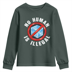 Abolish Ice No Human is Illegal Youth Sweatshirt Retro Protest Subtle FDT TS10 Dark Forest Green Print Your Wear