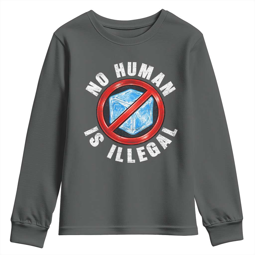 Abolish Ice No Human is Illegal Youth Sweatshirt Retro Protest Subtle FDT TS10 Dark Heather Print Your Wear
