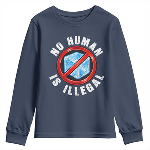 Abolish Ice No Human is Illegal Youth Sweatshirt Retro Protest Subtle FDT TS10 Navy Print Your Wear