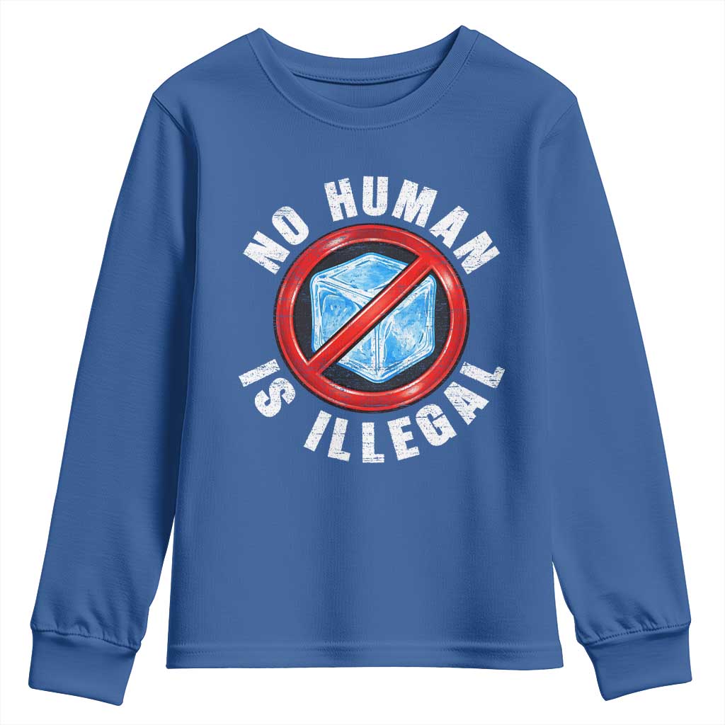 Abolish Ice No Human is Illegal Youth Sweatshirt Retro Protest Subtle FDT TS10 Royal Blue Print Your Wear