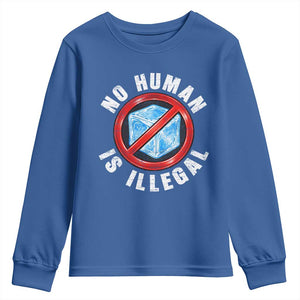 Abolish Ice No Human is Illegal Youth Sweatshirt Retro Protest Subtle FDT TS10 Royal Blue Print Your Wear