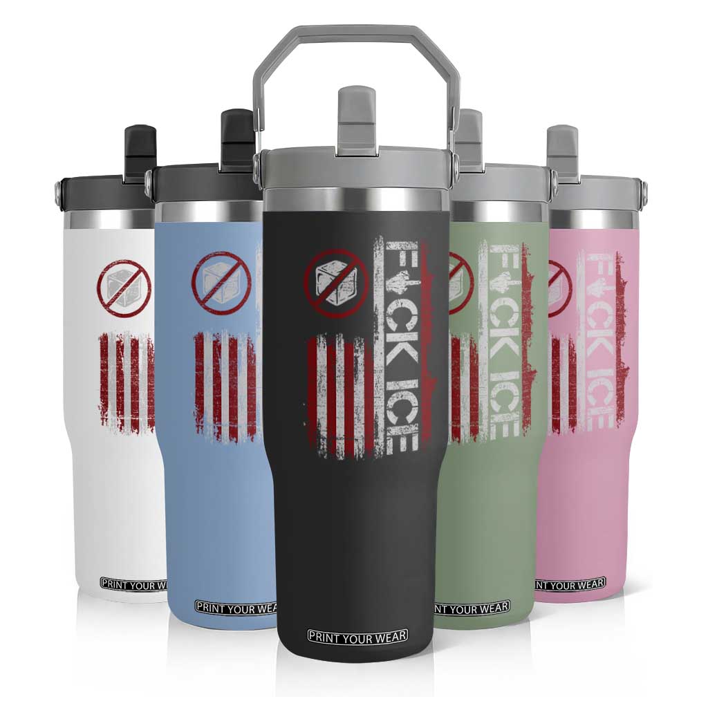 Fck Ice Flip Straw Tumbler Retro US Flag Subtle FDT Protest TS10 Print Your Wear