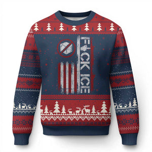 Fck Ice Ugly Christmas Sweater Retro US Flag Subtle FDT Protest TS10 Navy Red Print Your Wear