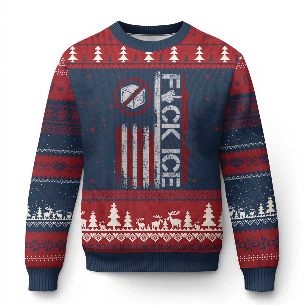 Fck Ice Ugly Christmas Sweater Retro US Flag Subtle FDT Protest TS10 Navy Red Print Your Wear