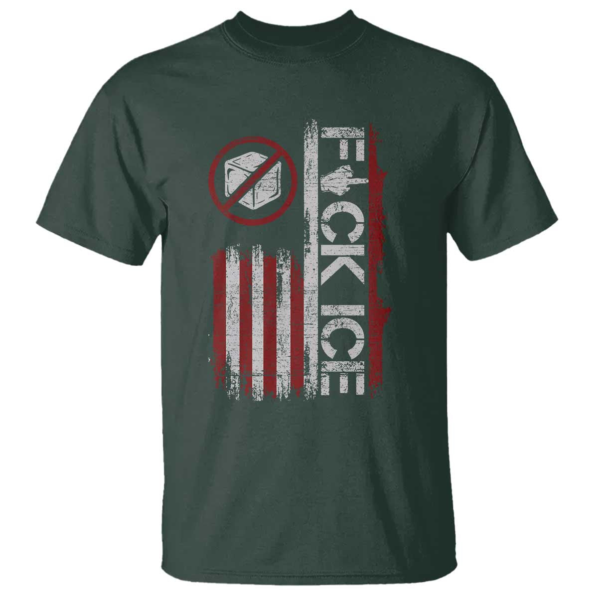 Fck Ice T Shirt Retro US Flag Subtle FDT Protest TS10 Dark Forest Green Print Your Wear