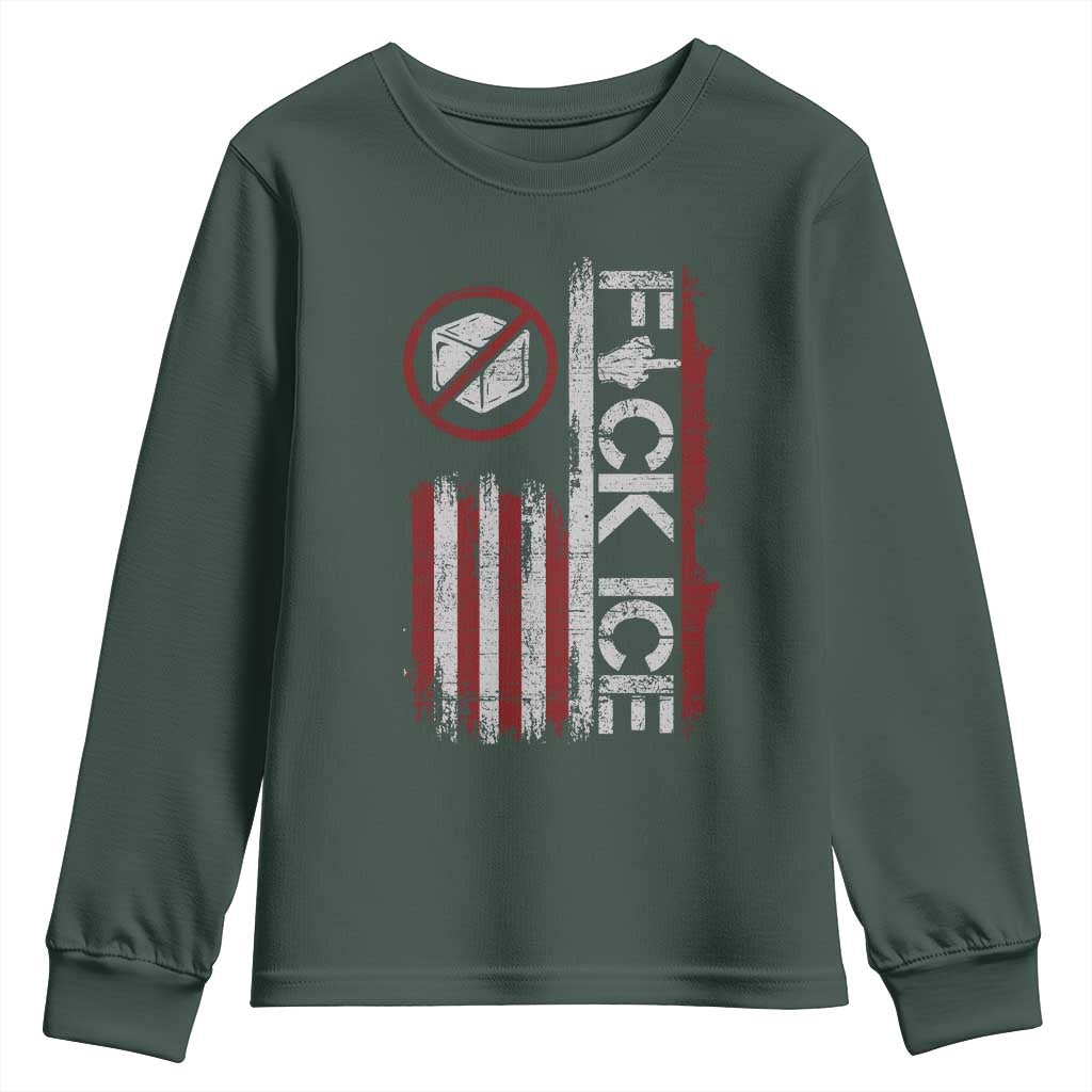 Fck Ice Youth Sweatshirt Retro US Flag Subtle FDT Protest TS10 Dark Forest Green Print Your Wear