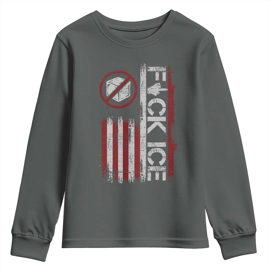 Fck Ice Youth Sweatshirt Retro US Flag Subtle FDT Protest TS10 Dark Heather Print Your Wear