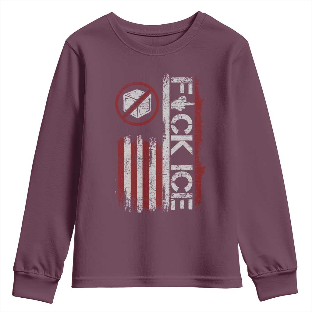 Fck Ice Youth Sweatshirt Retro US Flag Subtle FDT Protest TS10 Maroon Print Your Wear