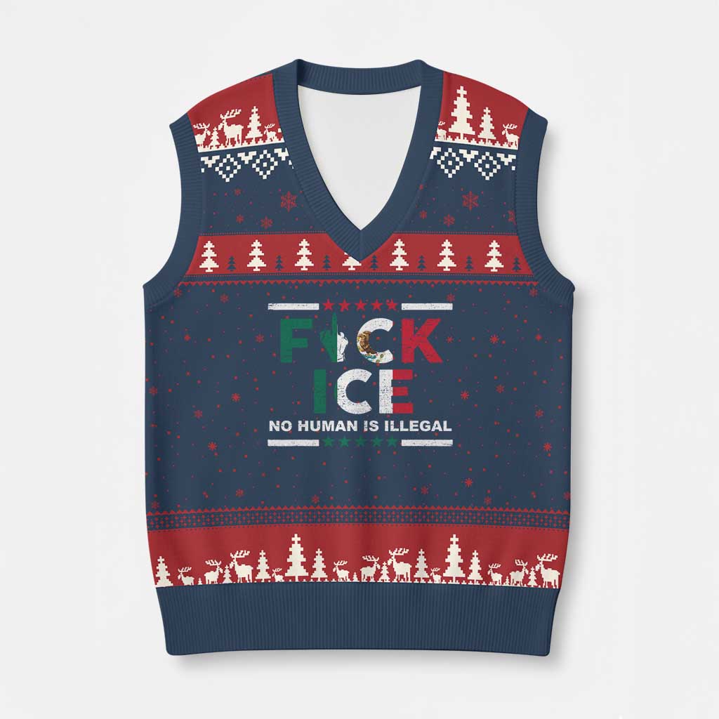 Fck Ice V-Neck Knit Sweater Vest Mexico Flag Mexican Immigrant Anti Immigration Enforcement TS10 Navy Red Print Your Wear