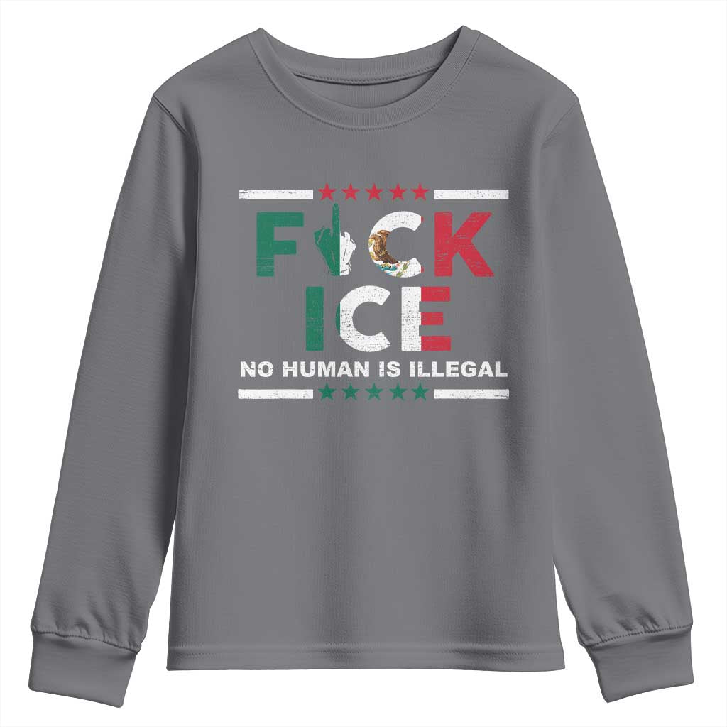 Fck Ice Youth Sweatshirt Mexico Flag Mexican Immigrant Anti Immigration Enforcement TS10 Charcoal Print Your Wear