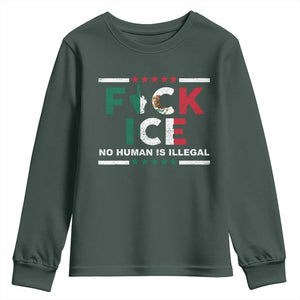 Fck Ice Youth Sweatshirt Mexico Flag Mexican Immigrant Anti Immigration Enforcement TS10 Dark Forest Green Print Your Wear