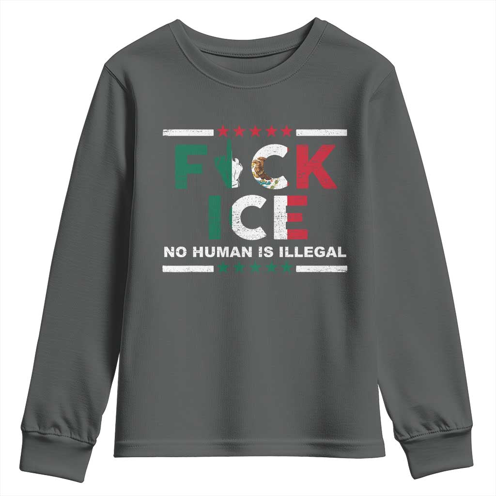Fck Ice Youth Sweatshirt Mexico Flag Mexican Immigrant Anti Immigration Enforcement TS10 Dark Heather Print Your Wear
