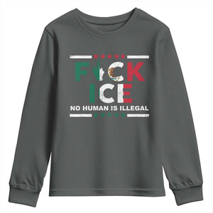 Fck Ice Youth Sweatshirt Mexico Flag Mexican Immigrant Anti Immigration Enforcement TS10 Dark Heather Print Your Wear