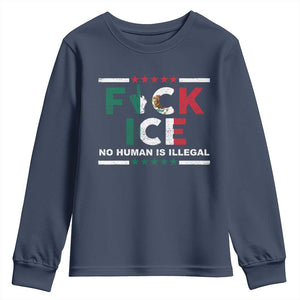 Fck Ice Youth Sweatshirt Mexico Flag Mexican Immigrant Anti Immigration Enforcement TS10 Navy Print Your Wear