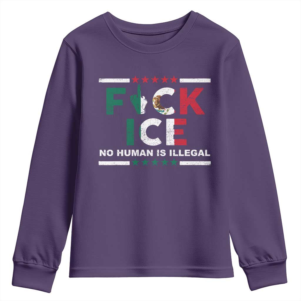 Fck Ice Youth Sweatshirt Mexico Flag Mexican Immigrant Anti Immigration Enforcement TS10 Purple Print Your Wear