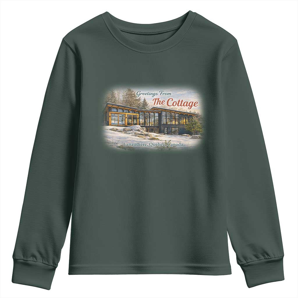 Coming To The Cottage Youth Sweatshirt Retro LGBT Romance Hockey Fan TS10 Dark Forest Green Print Your Wear
