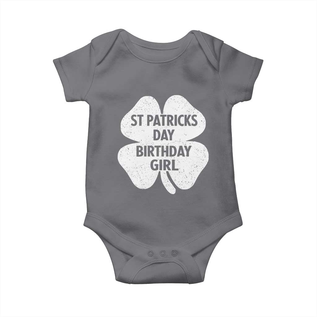 St Patricks Day Birthday Girl Baby Onesie Irish Bday Shamrock Clovers TS10 Charcoal Print Your Wear