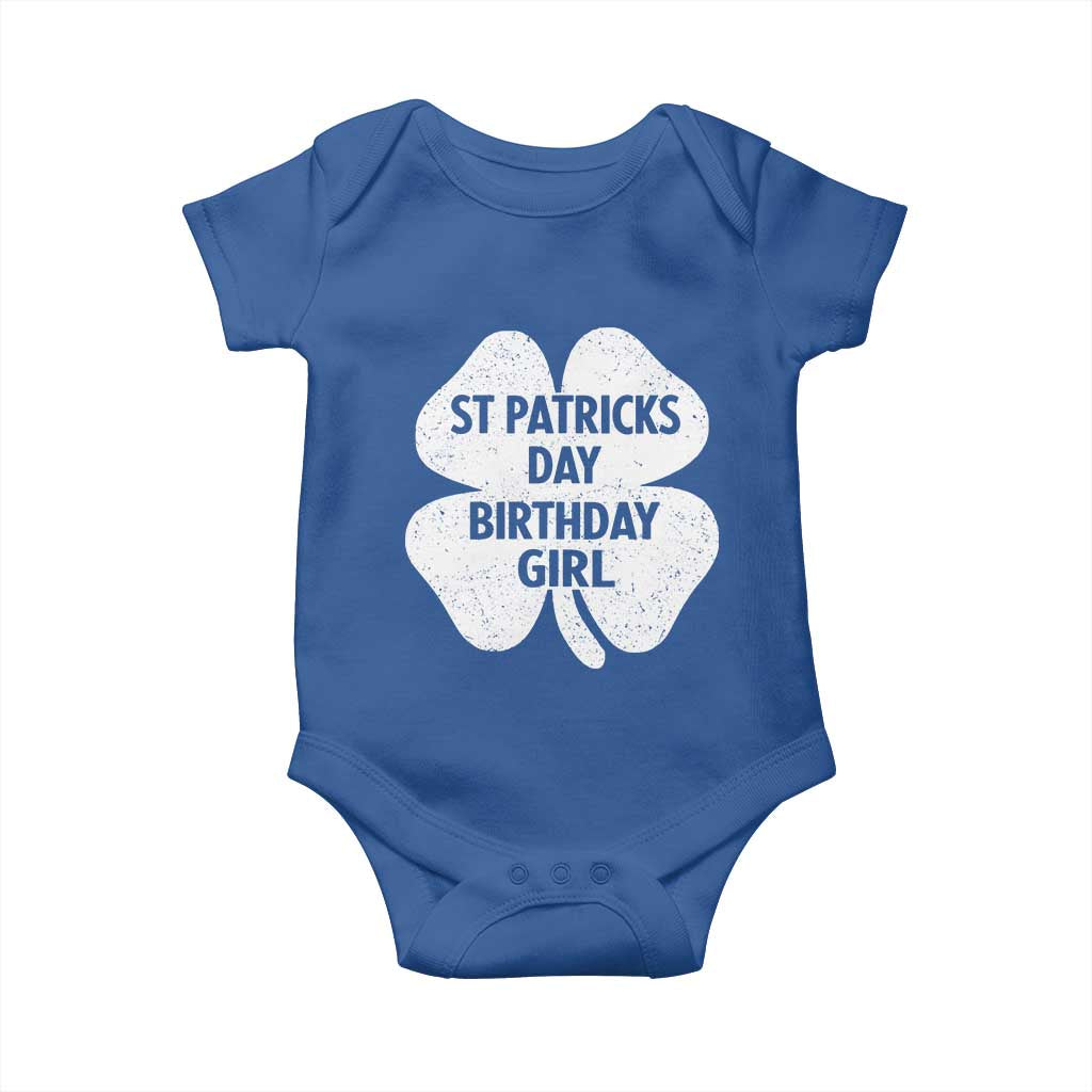 St Patricks Day Birthday Girl Baby Onesie Irish Bday Shamrock Clovers TS10 Royal Blue Print Your Wear